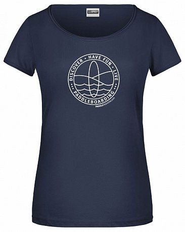 T-shirt bawełniany damski PADDLEBOARDING STAMP NAVY - organic cotton
