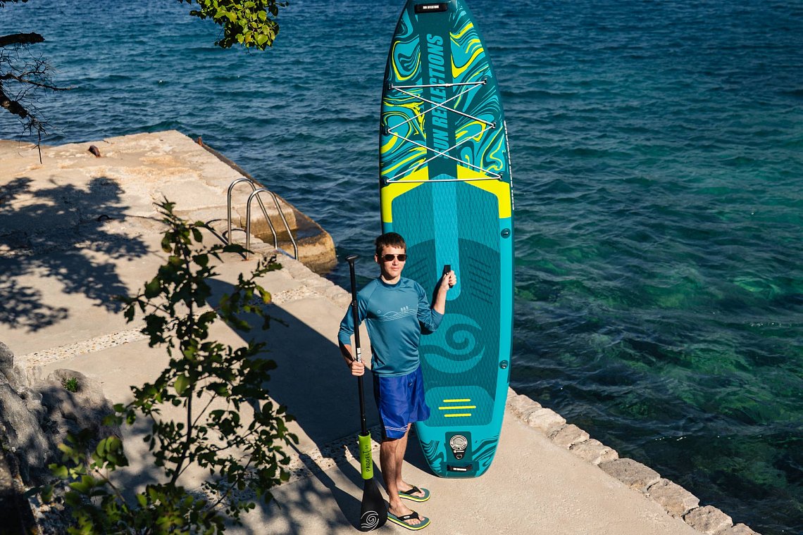 Outfit damski 2 – Żółty – deska SUP GLADIATOR PRO, lycra, COOL klapki