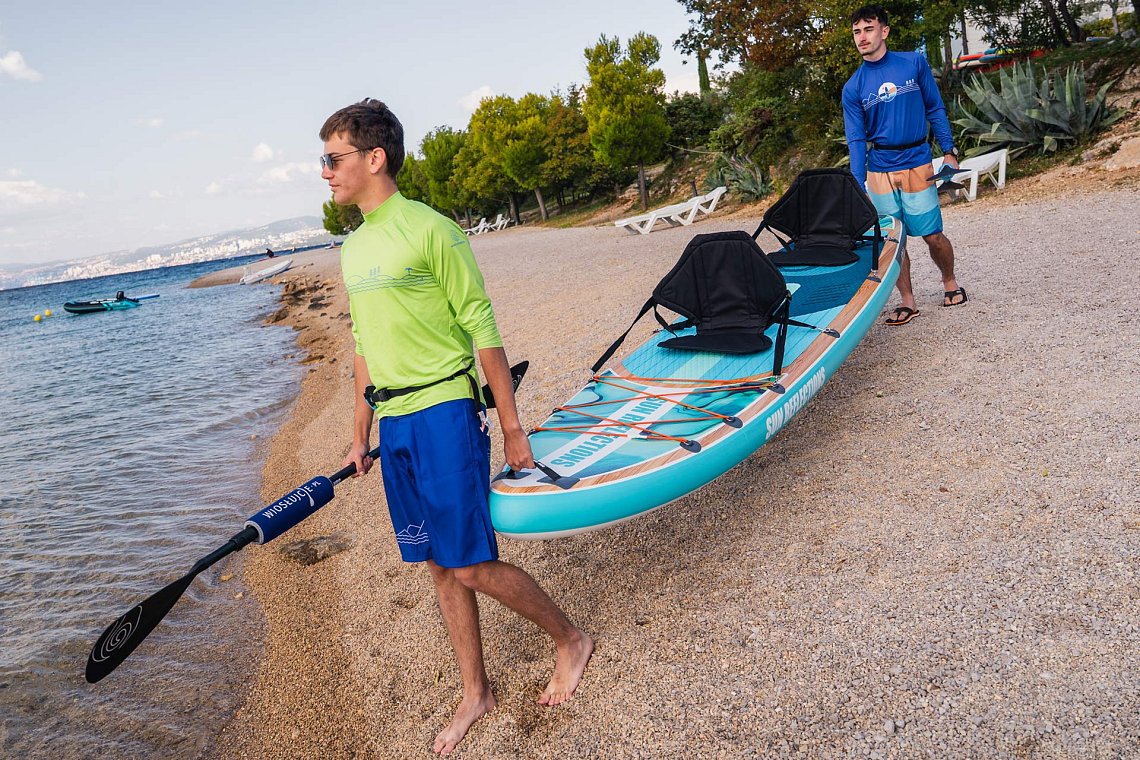 Outfit męski 4 – neonowy zielony – deska SUP GLADIATOR PRO, lycra, COOL klapki