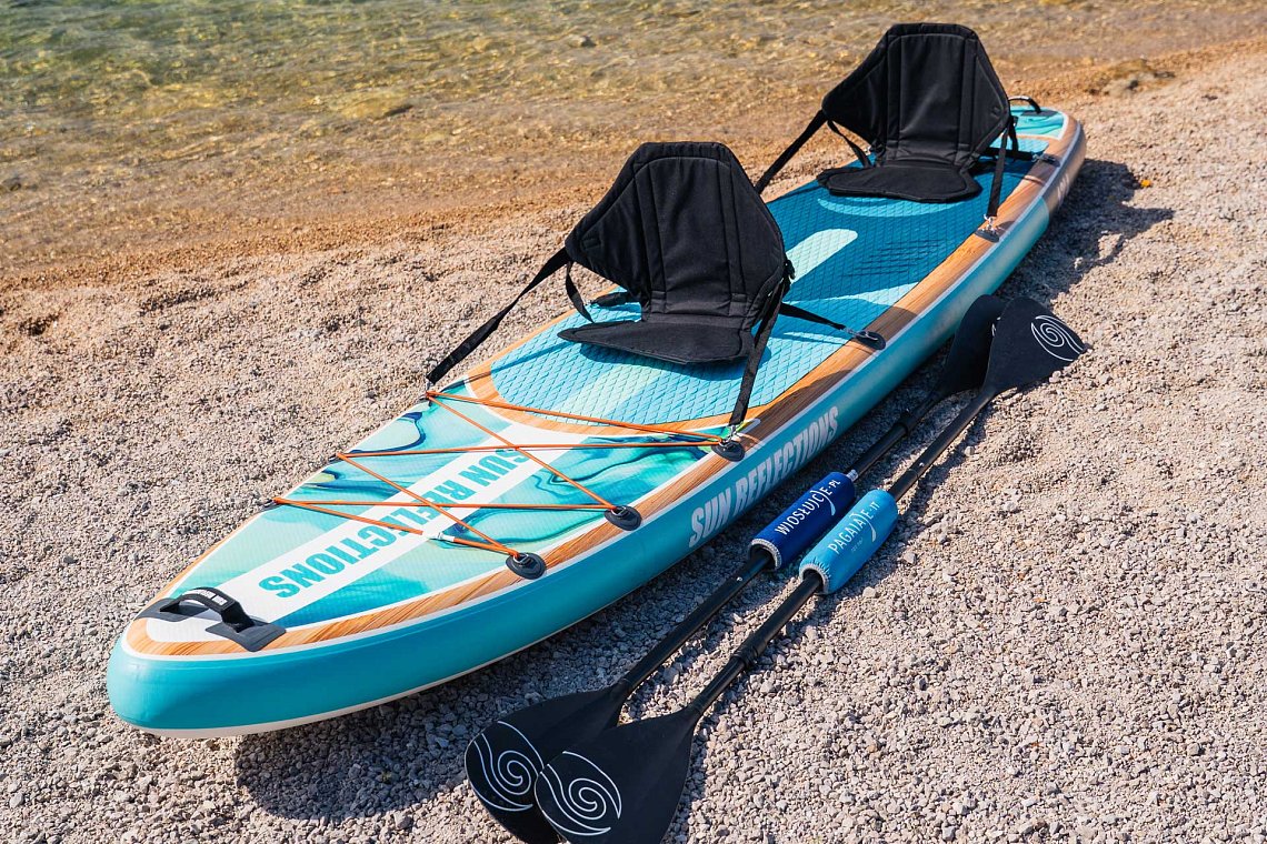 Outfit męski 4 – neonowy zielony – deska SUP GLADIATOR PRO, lycra, COOL klapki