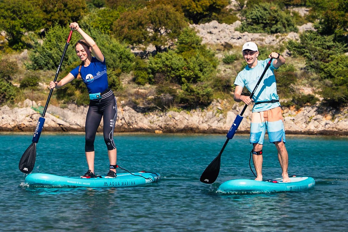 Outfit damski/męski 1 – turkusowy – deska SUP GLADIATOR PRO, lycra, COOL klapki