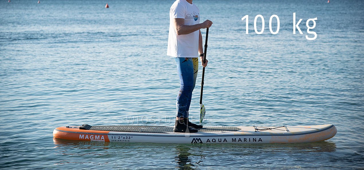 Zátěžový test paddleboardu AQUA MARINA FMAGMA 11'2 při 100kg - PADLUJTE.CZ - pádlujte s námi!