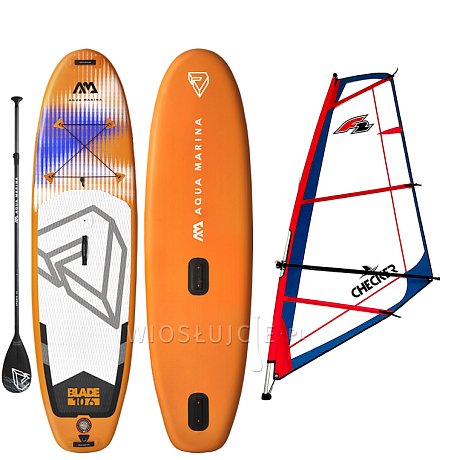 Zestaw WindSUP AQUA MARINA BLADE 10'6 + pędnik F2 CHECKER RIG - pompowany paddleboard i windsurfing