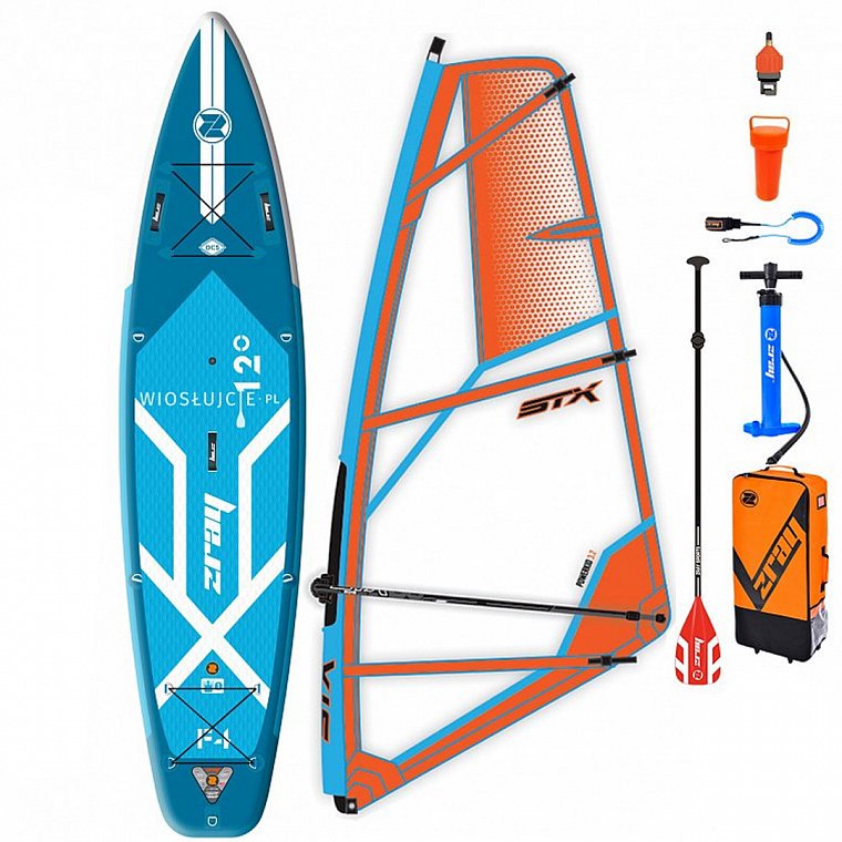 SUPER Zestaw WindSUP ZRAY F4 FURY EPIC 12'0 + pędnik STX PowerKID + COMBO - pompowany paddleboard, windsurfing i kajak