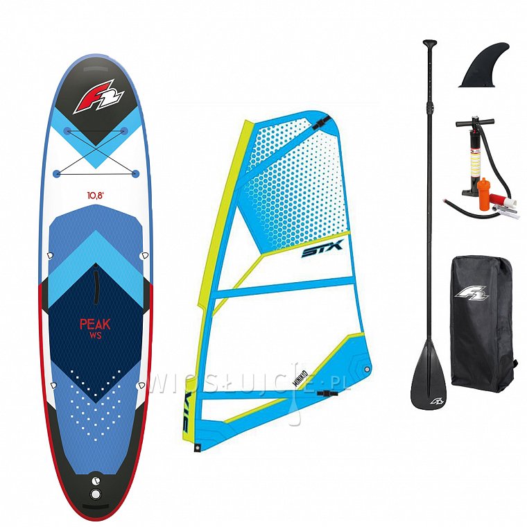 Zestaw WindSUP 4,0m + powierzchnia: BLUE STX PowerKid pędnik 10\'8 pompowany - WINDSURF PEAK F2 paddleboard