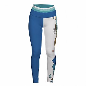 Legginsy sportowe damskie PADDLEBOARDING WHITE/BLUE - długie