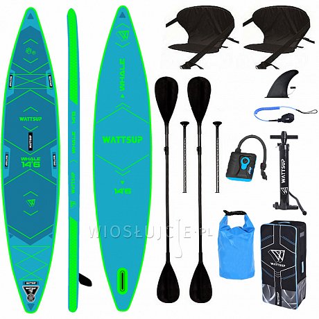 Deska SUP WATTSUP  Whale 14'6'' - dwuosobowy, rodzinny paddleboard z wiosłami