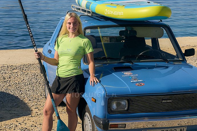 Koszulka damska lycra PADDLEBOARDING NEON GREEN - krótki rękaw