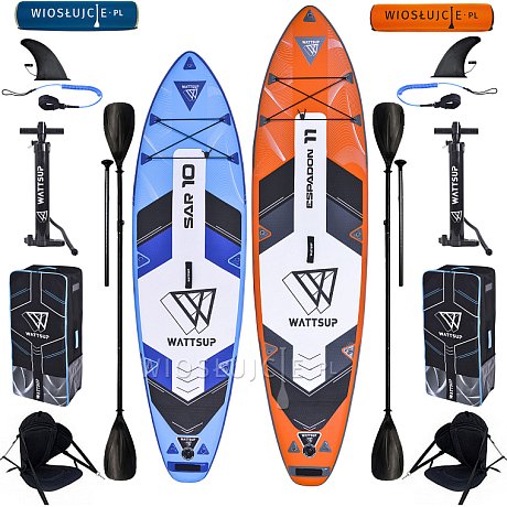 Zestaw SUP COMBO dla Dwojga WATTSUP SAR 10'0 COMBO oraz WATTSUP ESPADON 11'0 COMBO - 2 pompowane deski SUP