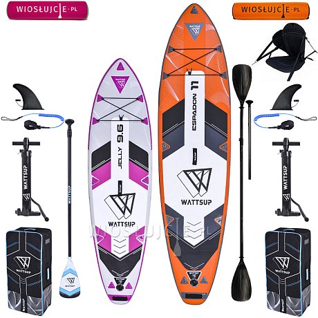 Zestaw SUP dla Dwojga WATTSUP JELLY 9,6 oraz WATTSUP ESPADON 11'0 COMBO - 2 pompowane deski SUP