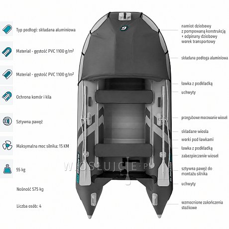 Ponton GLADIATOR ACTIVE C330AL red black - pompowana łódź z aluminiową podłogą