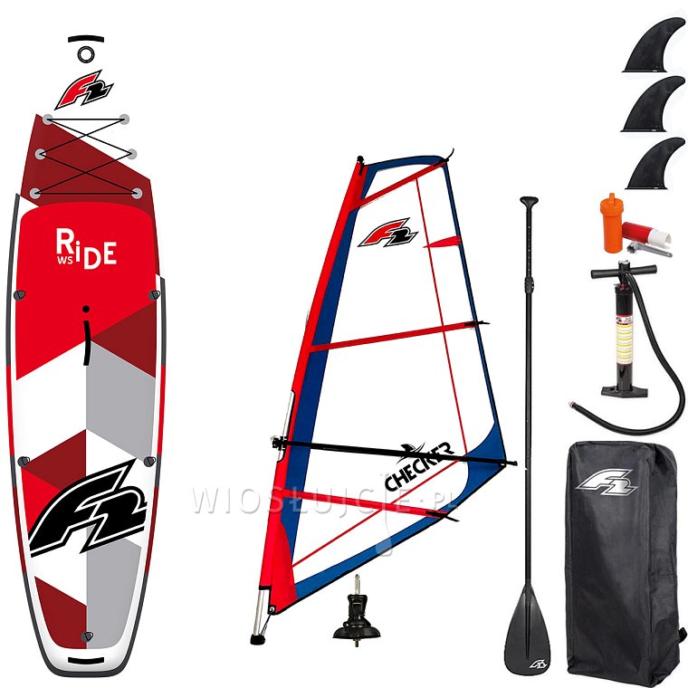 Zestaw windsurfingowy  F2 RIDE  10'5 RED WINDSURF  + pędnik F2 CHECKER RIG - pompowany paddleboard, windsurfing, kajak