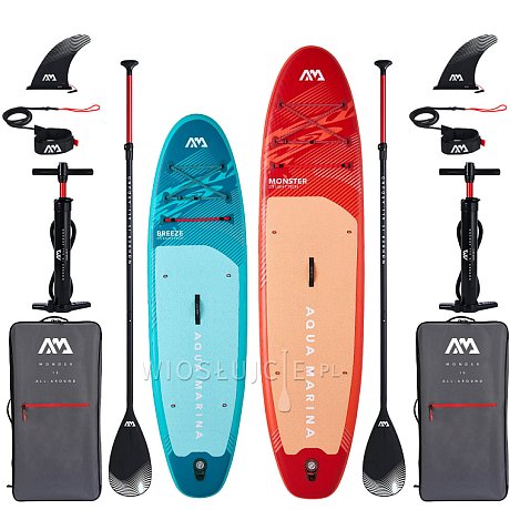 Zestaw 2 desek SUP AQUA MARINA BREEZE 9'10 Silver Tree i MONSTER 12'0 Sky Glider 2026 - rodzinny komplet desek SUP