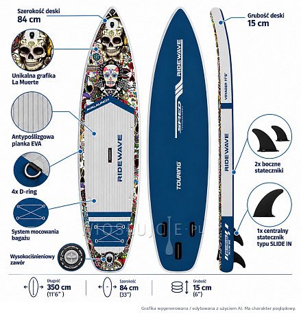 Deska SUP RIDEWAVE VOYAGER AVALAUNCH 11'6 - pompowana deska touringowa